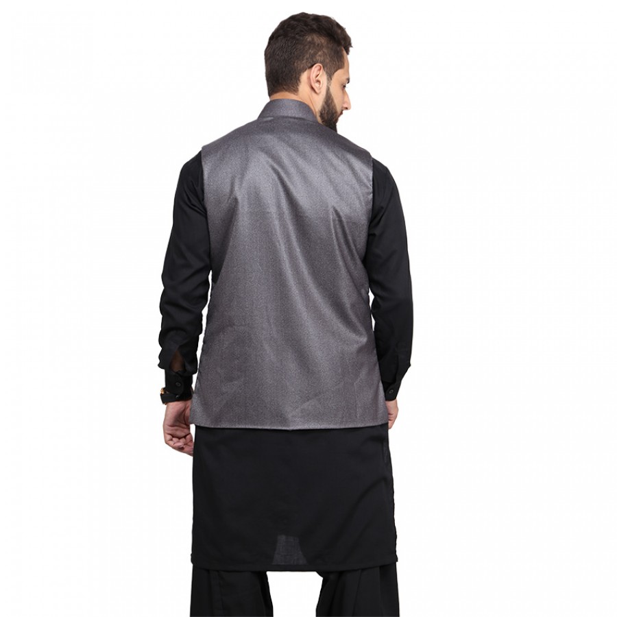 Kamaal Khan Metal Gray Suiting  Waistcoat For Men - KK-40-2